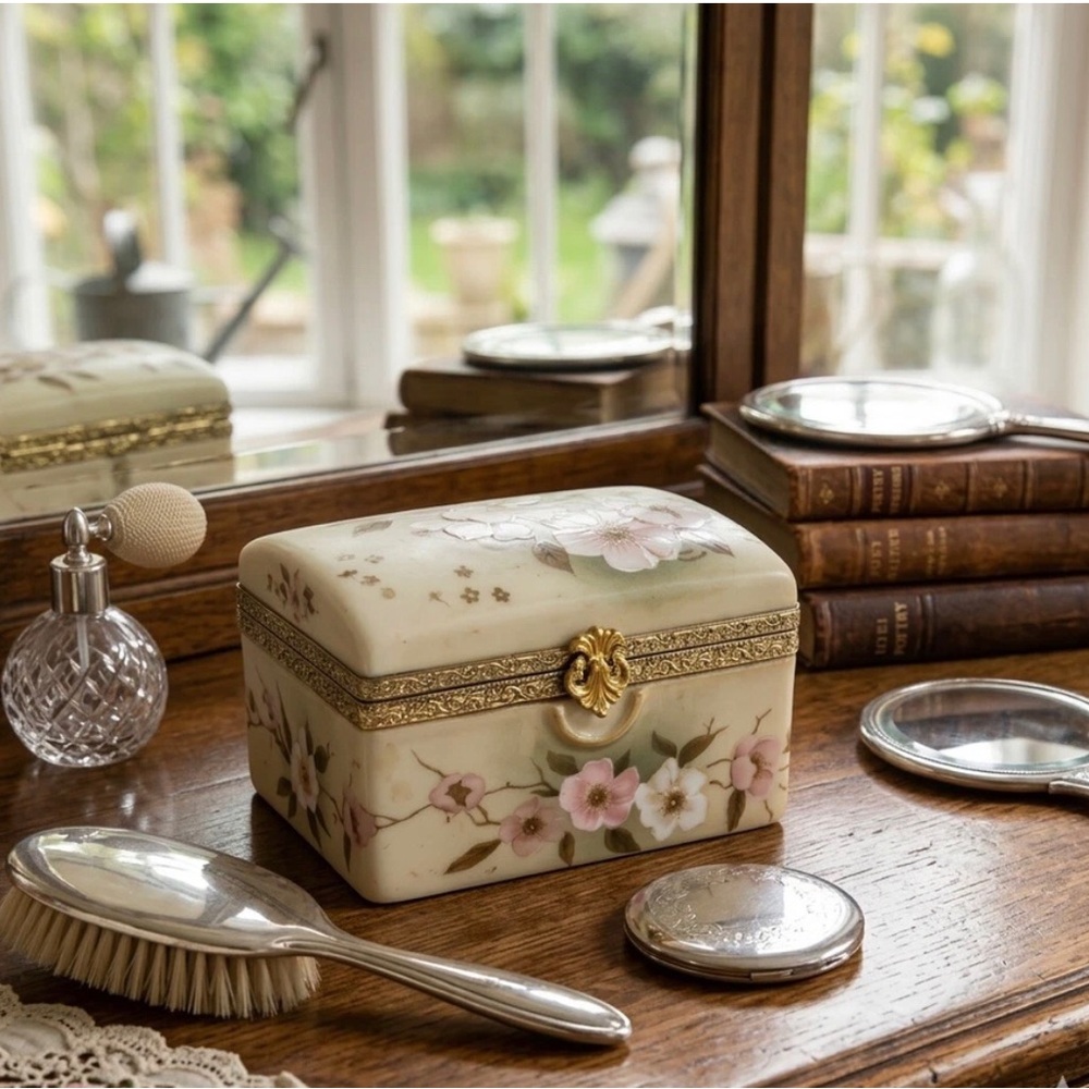 Vintage Victorian Garden Hummerlwerk DOGWOOD Jewelry Trinket Box, Porcelain